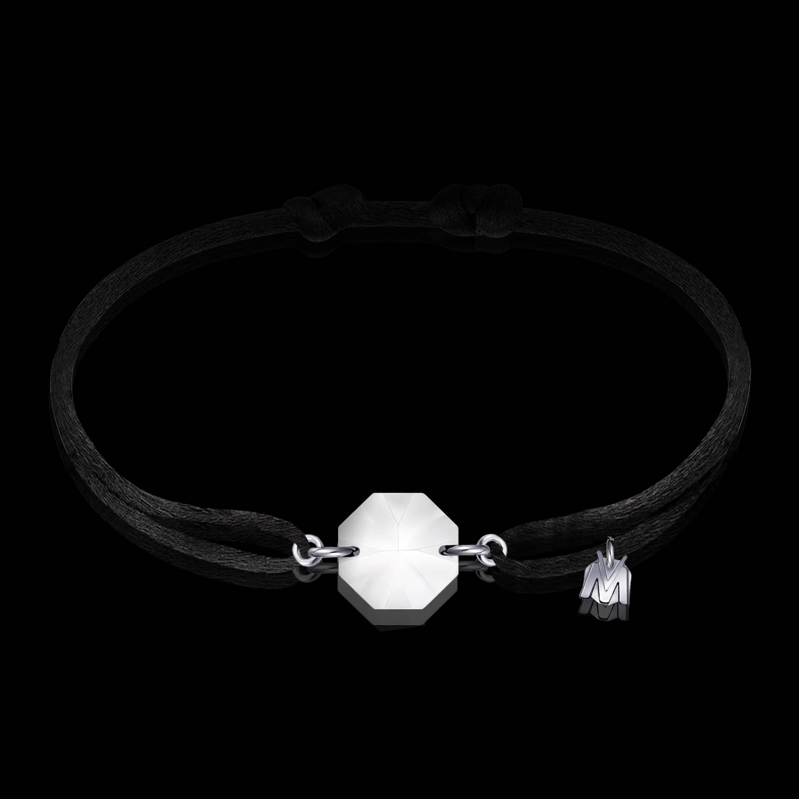 bracelet porte bonheur en cristal clair et cordon noir pour homme et femme