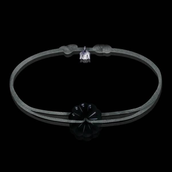 bracelet homme rosace cristal noir et cordon gris