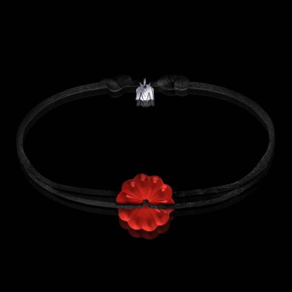 bracelet rosace en cristal rouge cordon noir