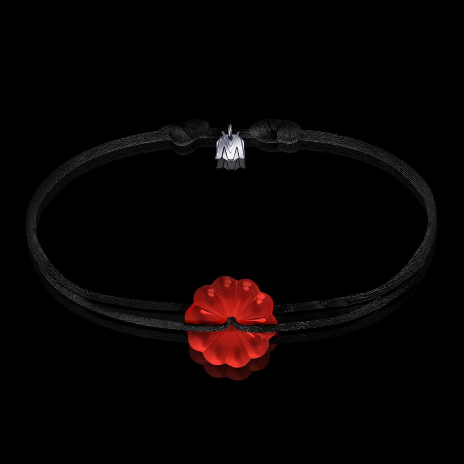 bracelet rosace en cristal rouge cordon noir