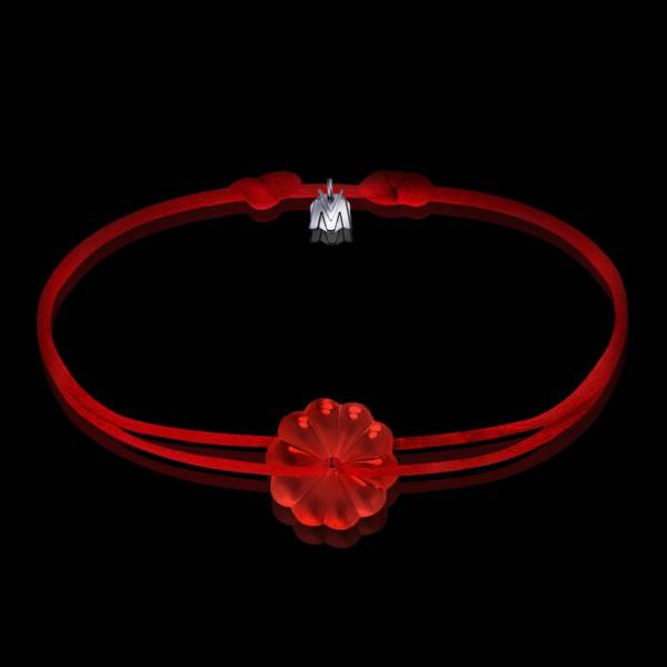 bracelet art nouveau rosace en cristal rouge et cordon rouge