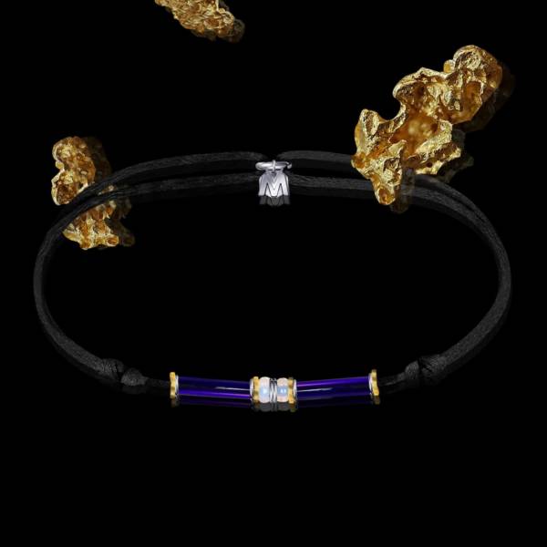 bracelet sur cordon en verre bleu et plaque or Ramses II