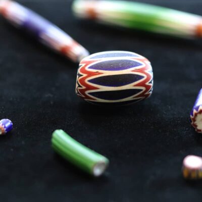 Collier De Perles De Verre Vénitien Style Chevron Pastèque - 9mm, Longueur 24 Pouces (61cm) - Multicolore, Fabriqué Au Népal