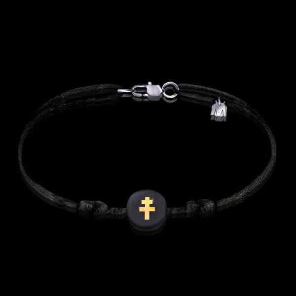Bracelet Croix de Lorraine noir cordon