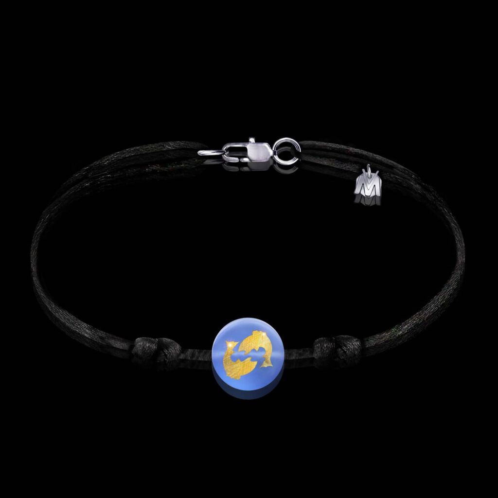 Bracelet Vintage Horoscope Signe Poisson - Métal Argenté Avec Breloques - Taille ~21 Cm - Occasion