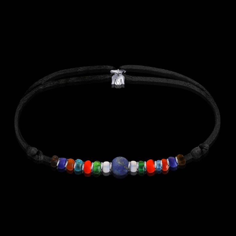 Bracelet Vintage En Pierres Semi-précieuses (quartz) - Couleurs Vert, Rose, Brun Clair - Occasion Bon état