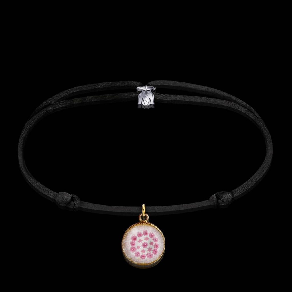 Bracelet 42 Médaille Noire Rose Fluo