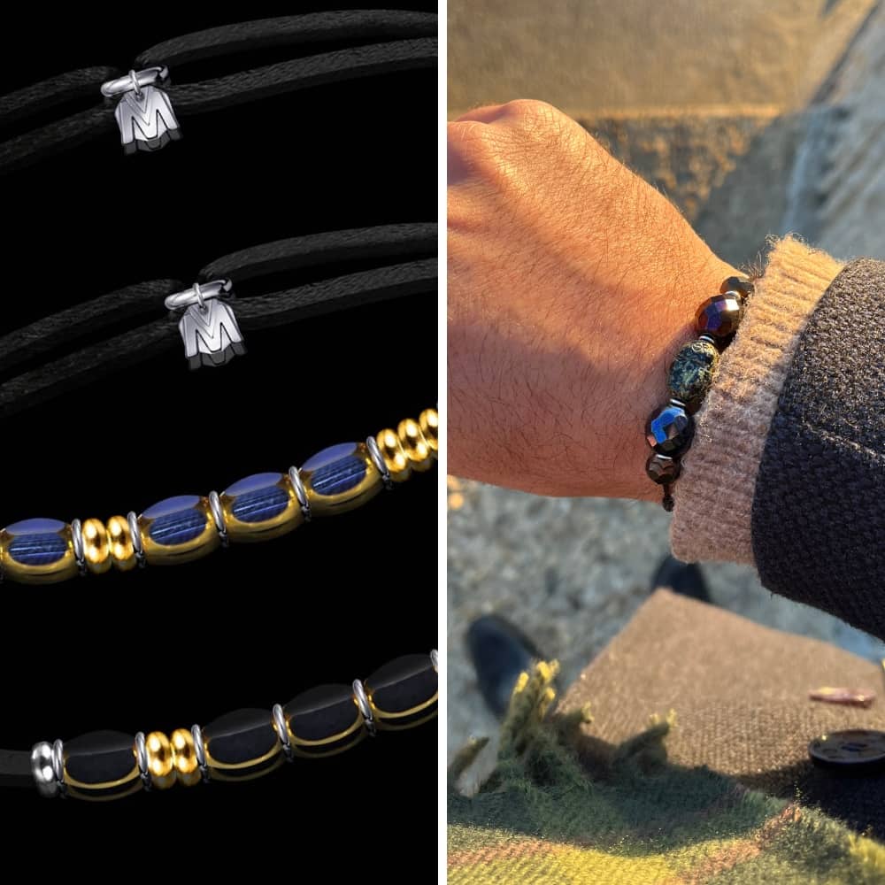 Lot De 2 Bracelets Noir Style Moto - Cuir Et Acier Inoxydable - Longueur 21-22 Cm - Cadeau Tendance Homme