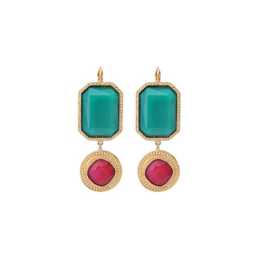 Boucles D'oreilles Dormeuses Coeurs Dorés Avec Strass Bleu - Occasion Bon état