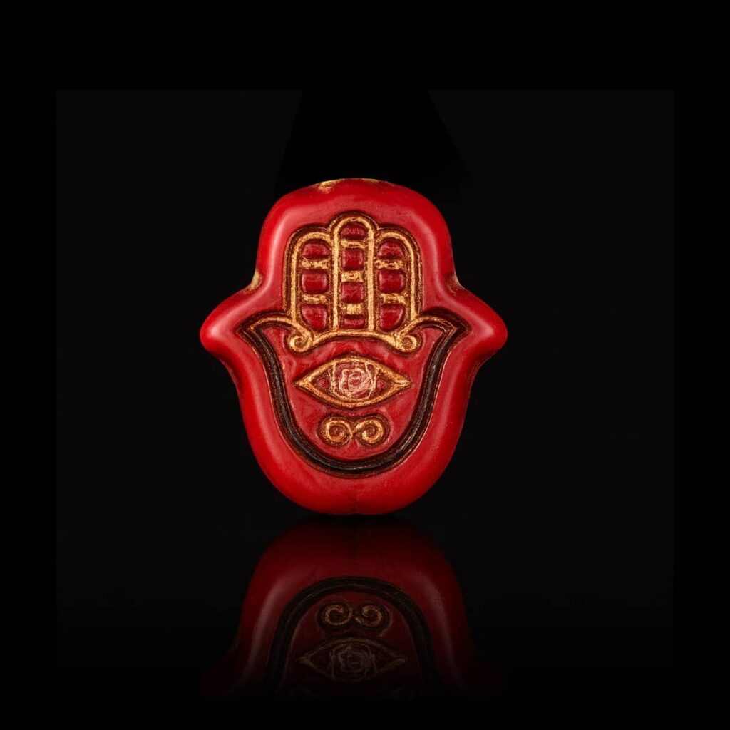 Pendentif Figa Main, Œil De Protection, Plaqué Or Rouge/noir, Porte-bonheur