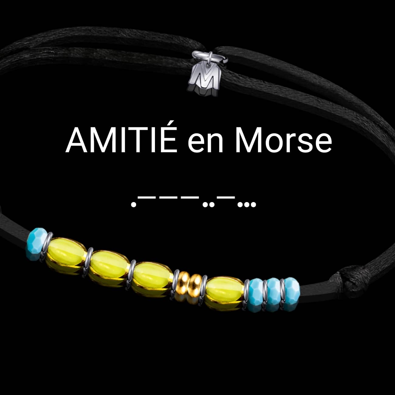 Bracelet perles Amitié en morse verre jaune