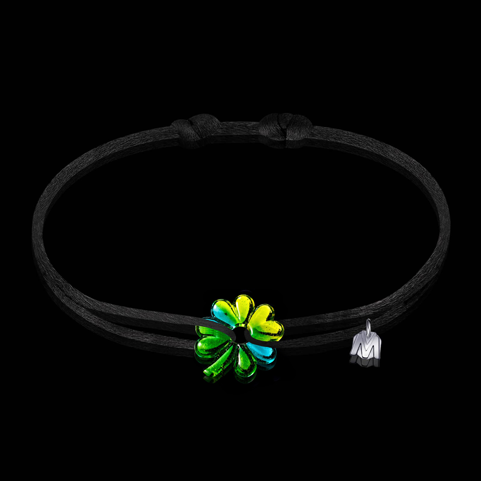 bracelet-trefle-4 feuilles-verre-cordon