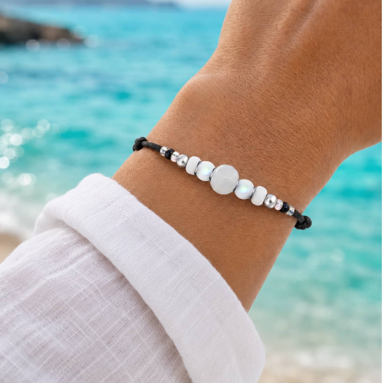Bracelet perles aigue-marine Clair de Lune